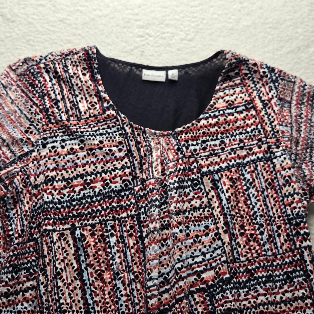 Kim Rogers Dress Womens XL Multicolor Patchwork Short Sleeve Round Neck Knee